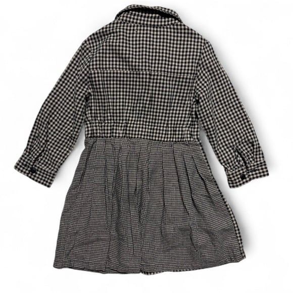 Zara Girls Houndstooth Long Sleeve Collared Dress Size 6 Black White - Picture 2 of 5